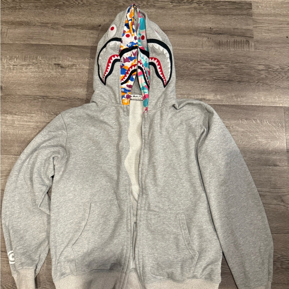 Gray bape Hoodie with Colorful hood